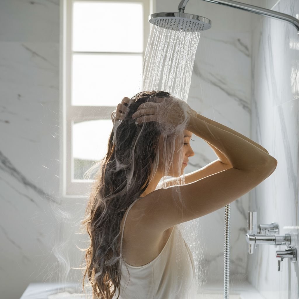 a_lady_washing_her_hair- hypoallergenic shampoos without nickel citric acid